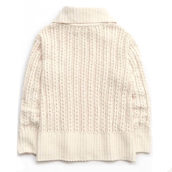 Aerie Cream Cable Car Quarter Zip Oversized Soft Knit Chenille Sweater - Picture 4 of 13